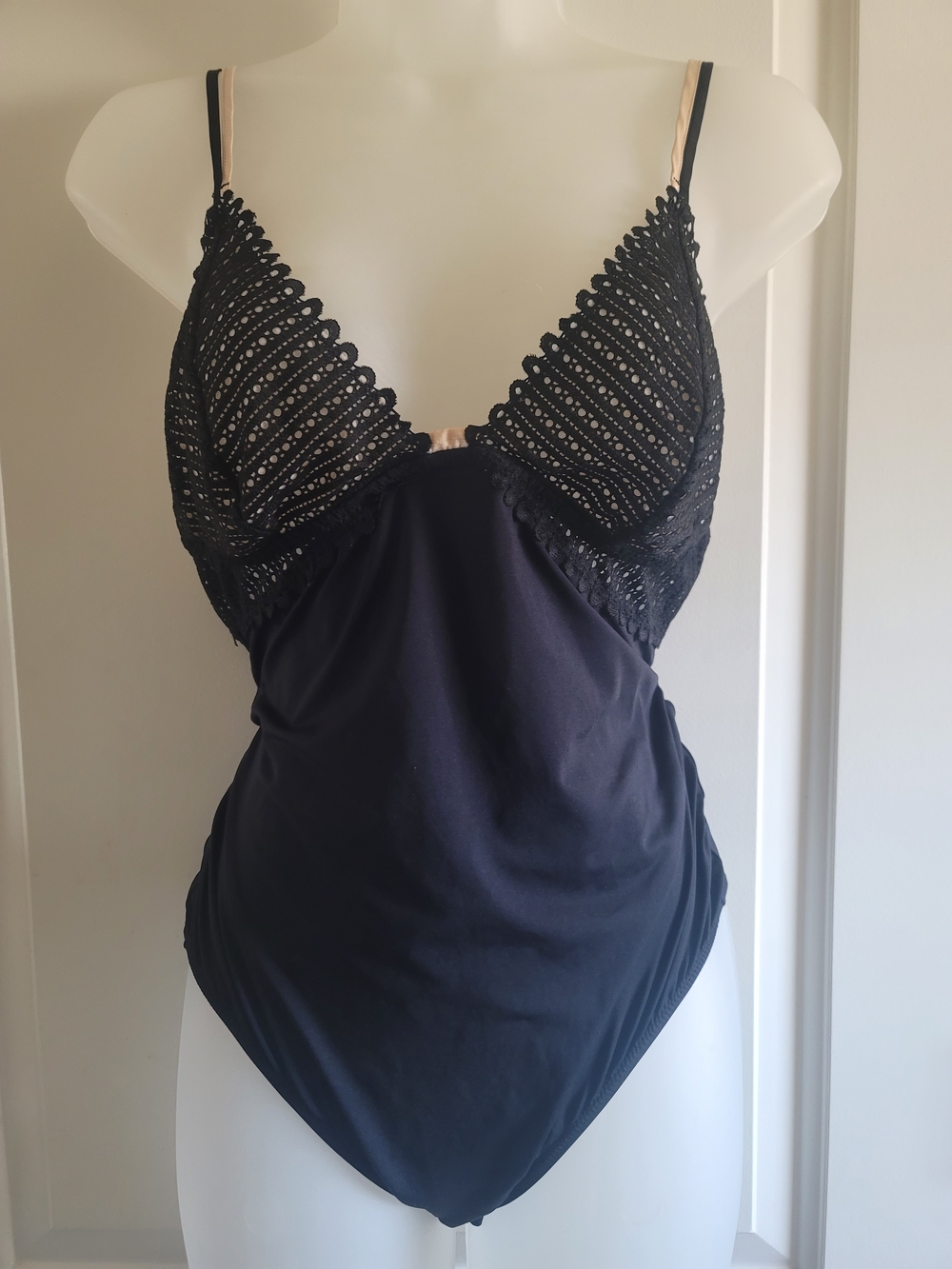 INC International Concepts Black Lace-Detail Bodysuit